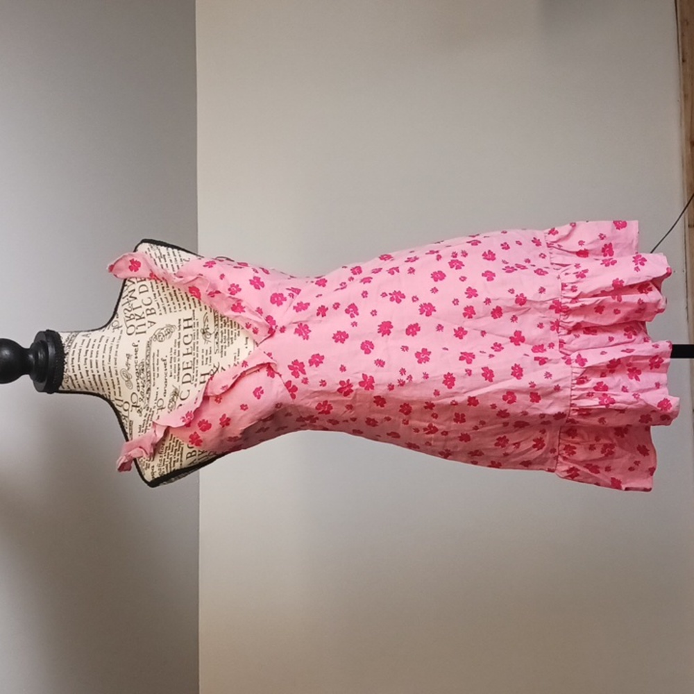 Zara Floral linen blend v-neck ruffle dress size s